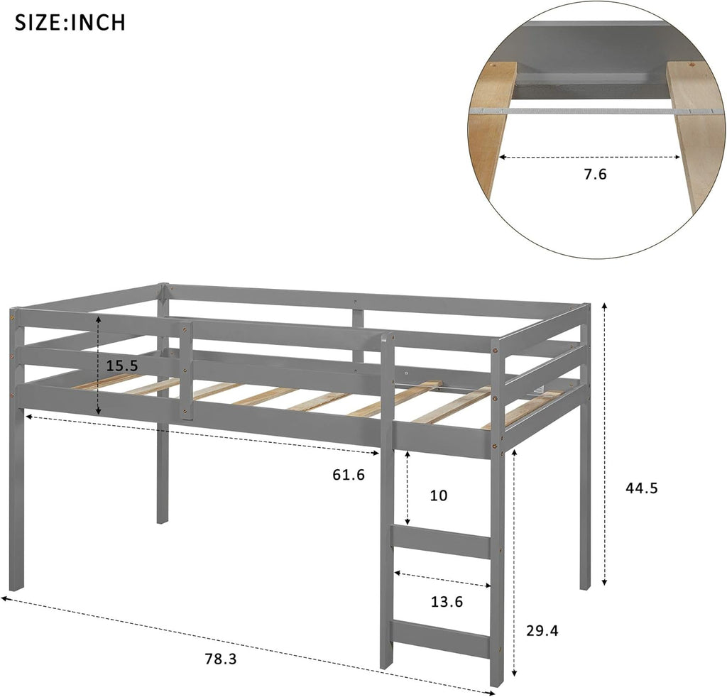 Twin Study Loft Bed with Rolling Desk and Bookcase Gray A7