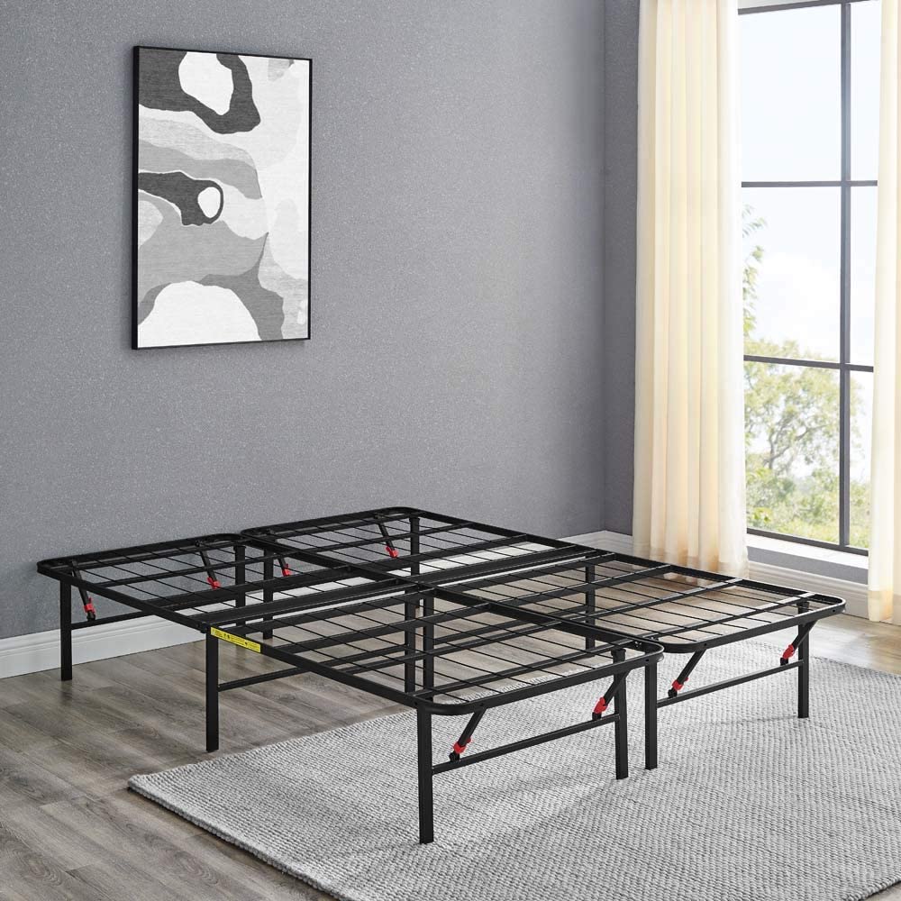 Foldable Metal Platform Bed Frame Queen Black 7k