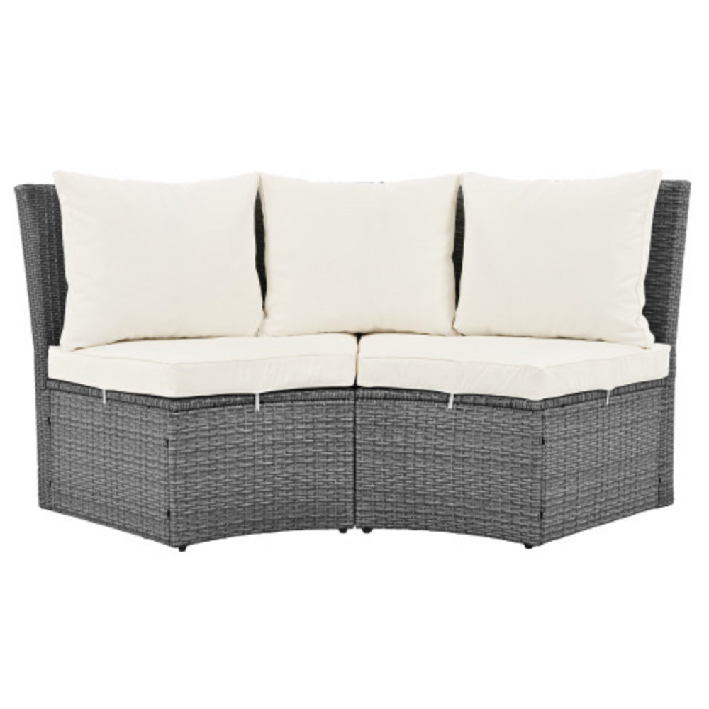 Patio 5-Piece Round Rattan Sectional Sofa Set with Liftable Table a7