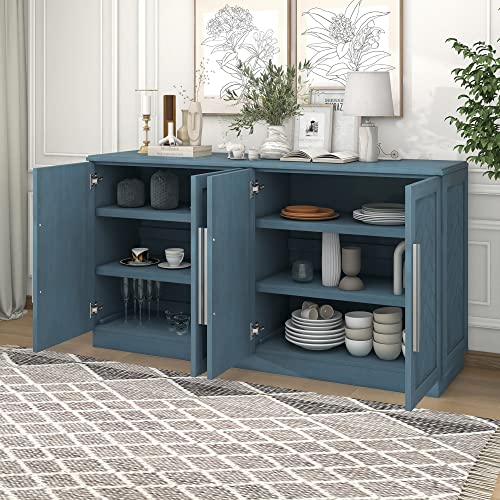 60" Sideboard Buffet Cabinet with Adjustable Shelves, 4 Doors White k7