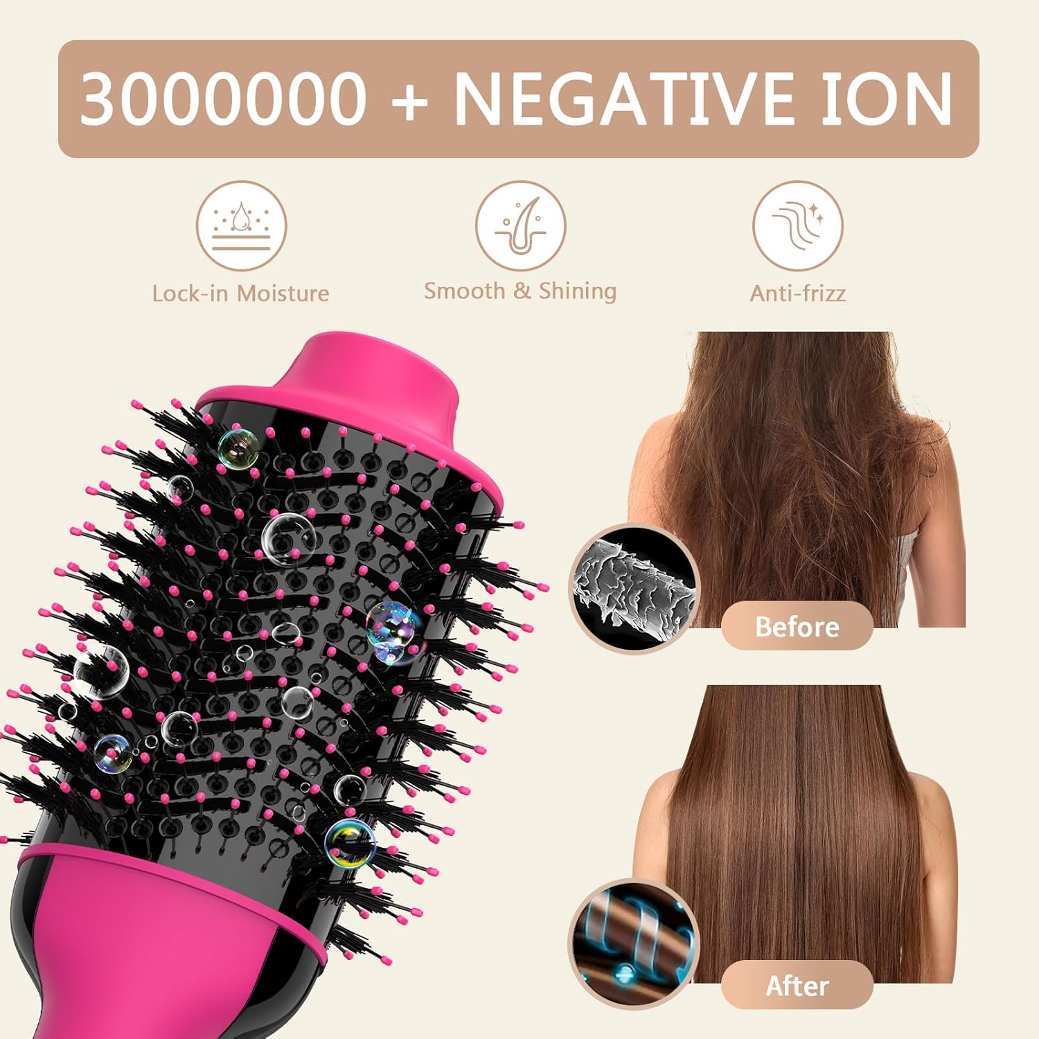 Hair Dryer Brush 4 in 1 Styler with Negative Ion Anti-frizz Ceramic Barrel a7