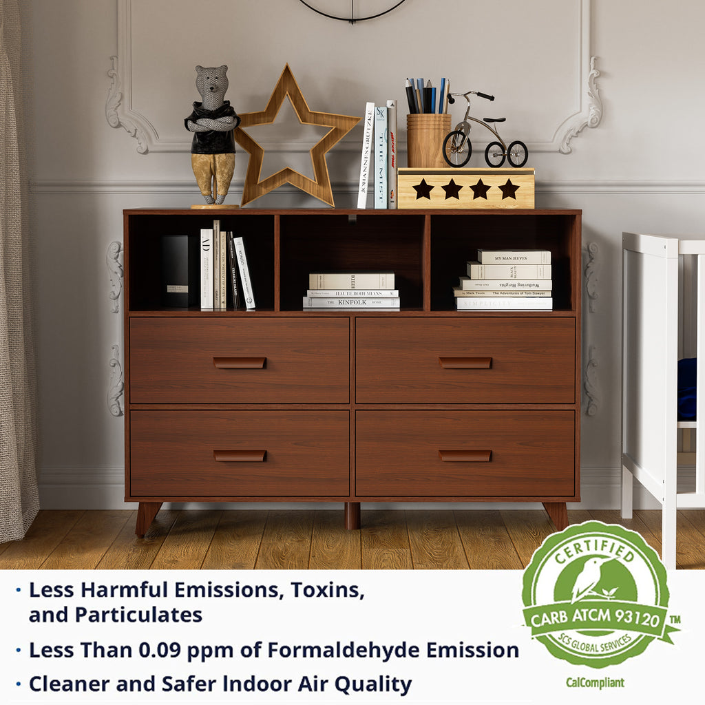 4-Drawer Wood Dresser Chest with Open Shelves a7