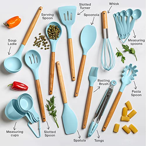 Blue Silicone Kitchen Utensils Set, 20pcs Heat Resistant Cooking Tools a7