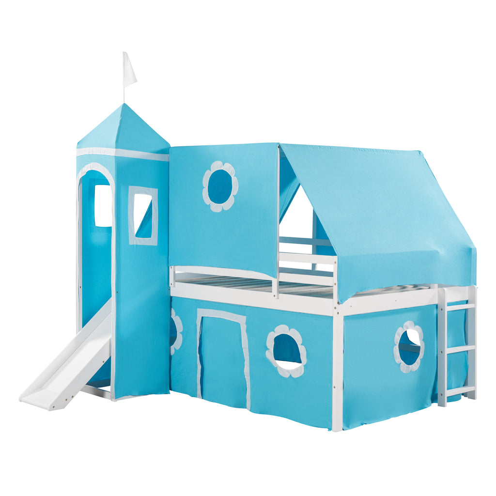 Wood Bunk Bed with Ladder & Safety Guardrail Blue Full k7