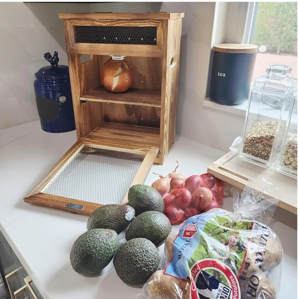 Wooden Countertop Storage Bin for Potato Onion Bread 11.8x6.8x16in R7k