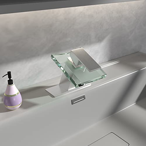 Black Bathroom Faucet Glass Waterfall Single Handle Matte Black a7