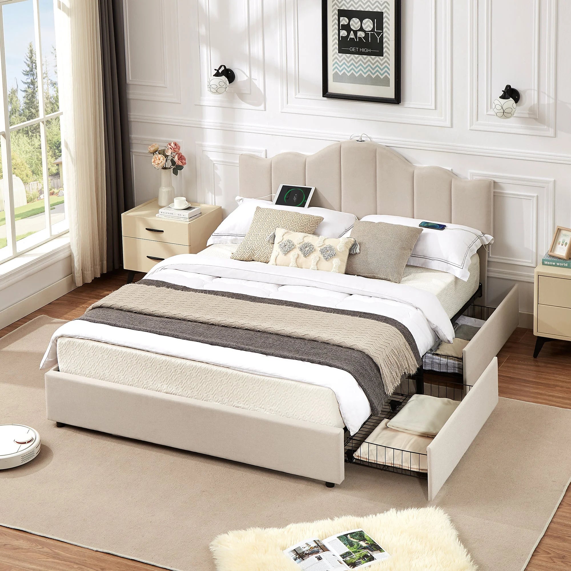 Queen Bed Frame with 4 Drawers and Charging Stations a7