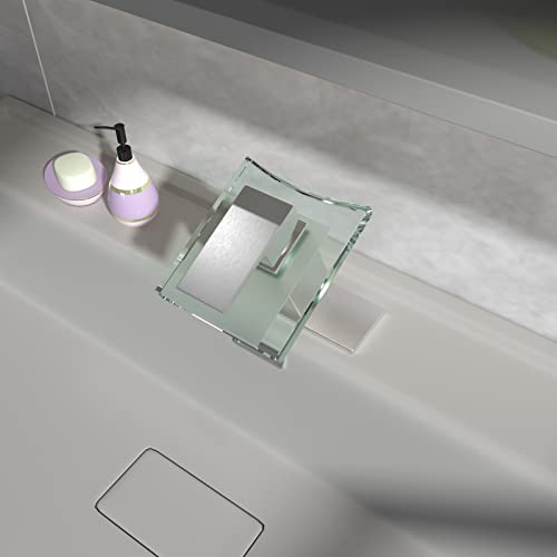 Black Bathroom Faucet Glass Waterfall Single Handle Matte Black a7