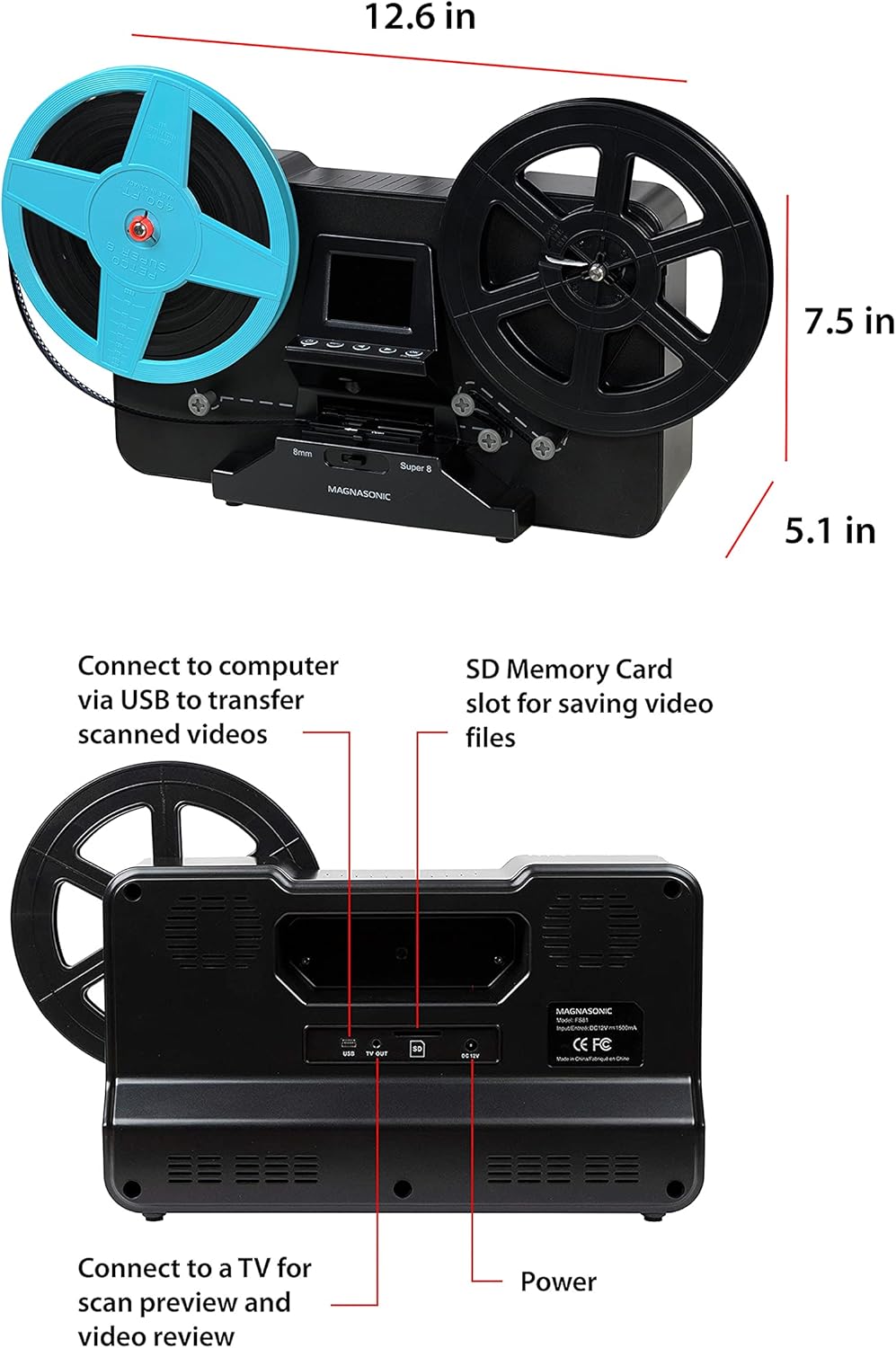 8mm Film Scanner with 2.3 Screen, Digitize Reels k7