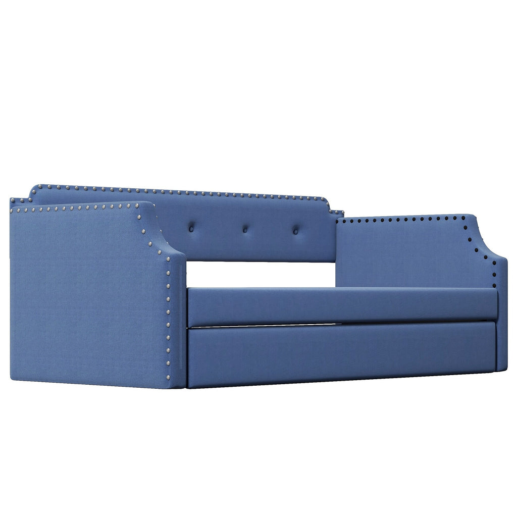 Twin Upholstered Daybed with Trundle Blue k7