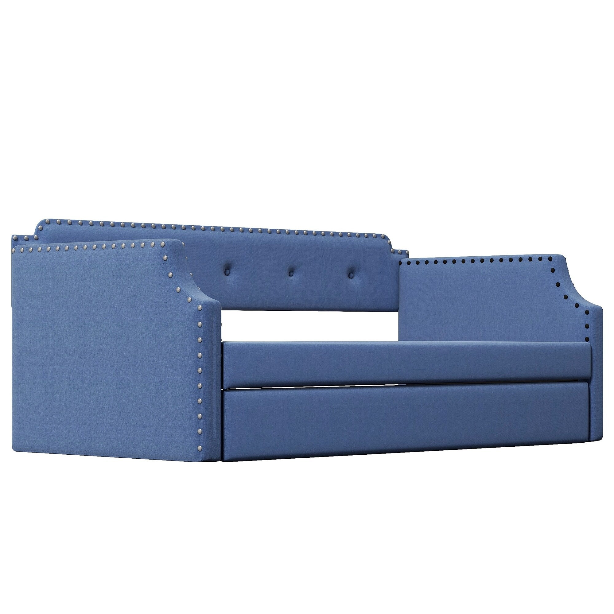Twin Upholstered Daybed with Trundle Blue k7