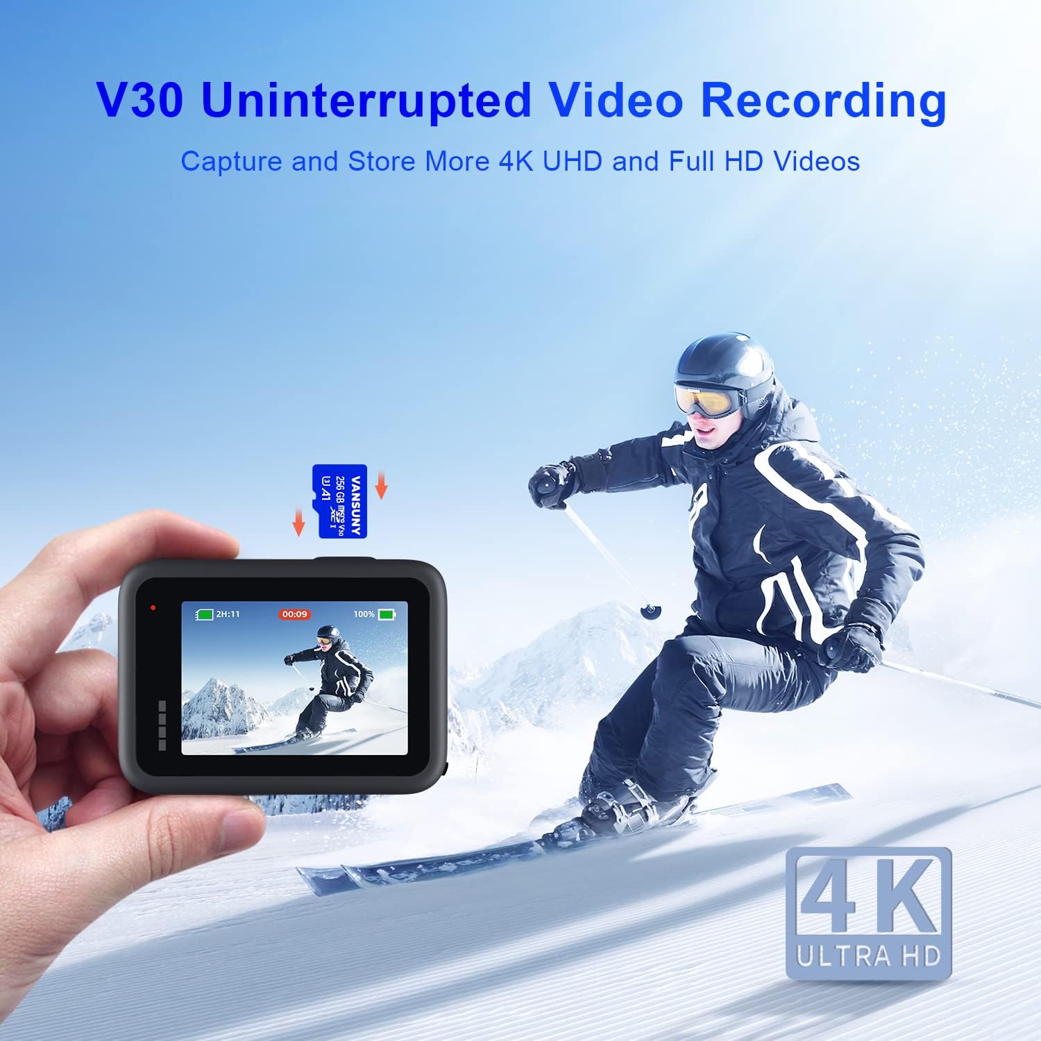 SD Card 256GB with Adapter V30 A1 4K Video r7