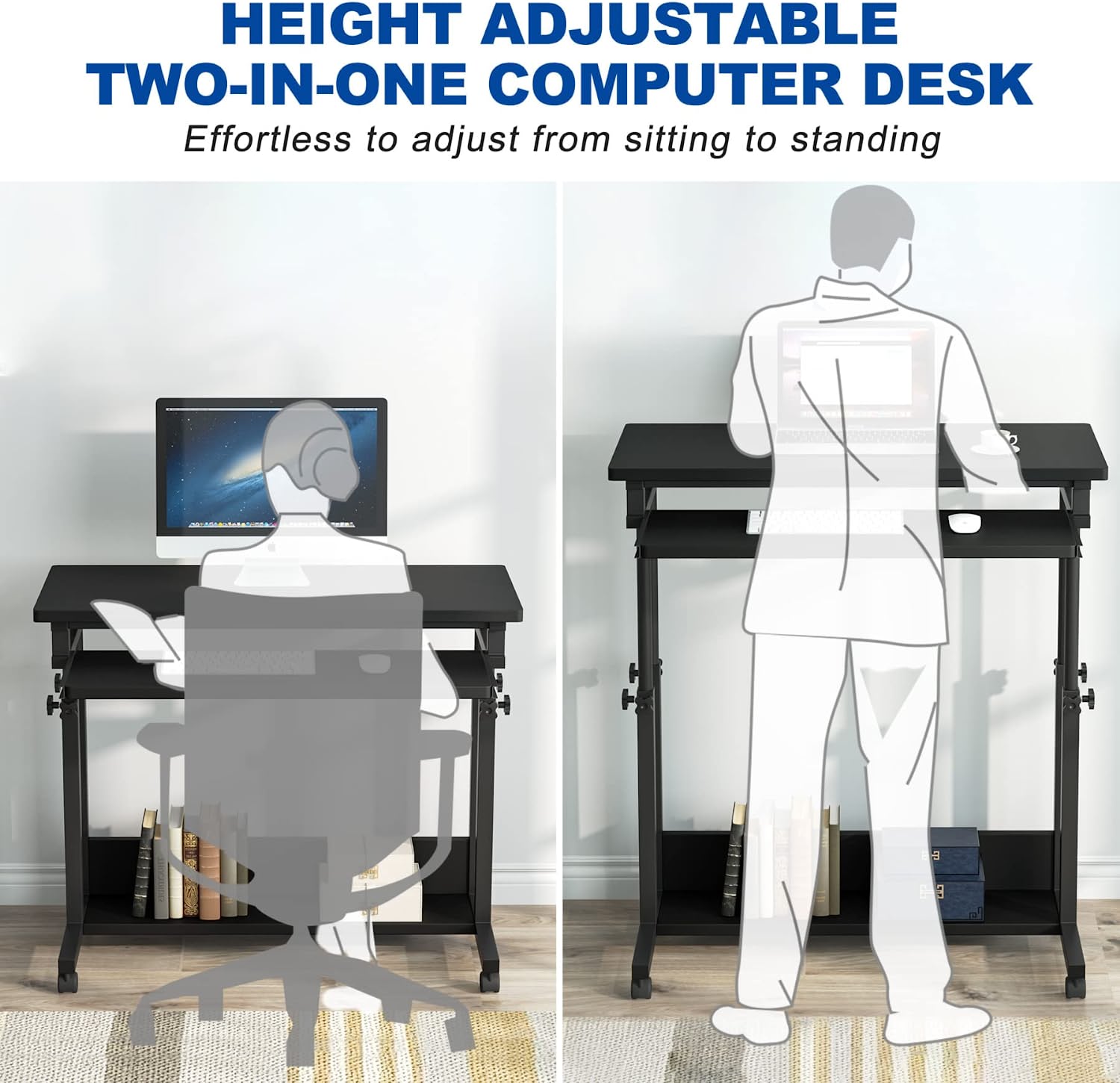 Adjustable Rolling Laptop Cart with Keyboard Tray k7p