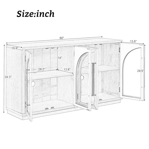 Black Sideboard Cabinet with 4 Glass Doors A7k