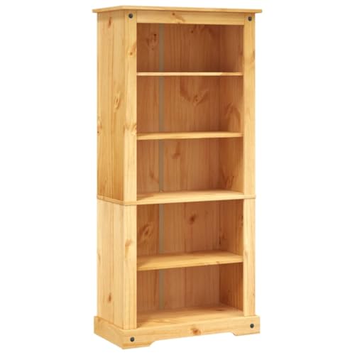 5-Tier Rustic Pinewood Bookcase with Shelves k7m
