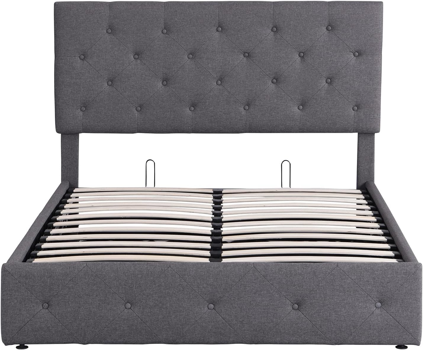 Upholstered Platform Bed with Gas Lift Storage Grey k7