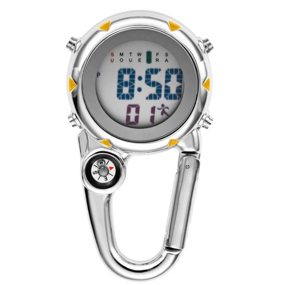 1X Carabiner Watch, Hikers Backpack Clip On Band Carabiner Digital Sports Fob Watch Luminous