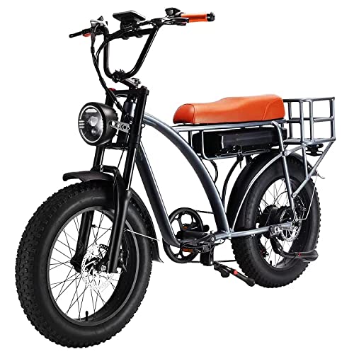 SMLRO Dual Motor 2000W Retro Two-Person Electric Bicycle, 7-Speed 20" Tire Electric Snow Mountain Shopping Ebike, 48V 18Ah E-Bike with Rear Turn Signal