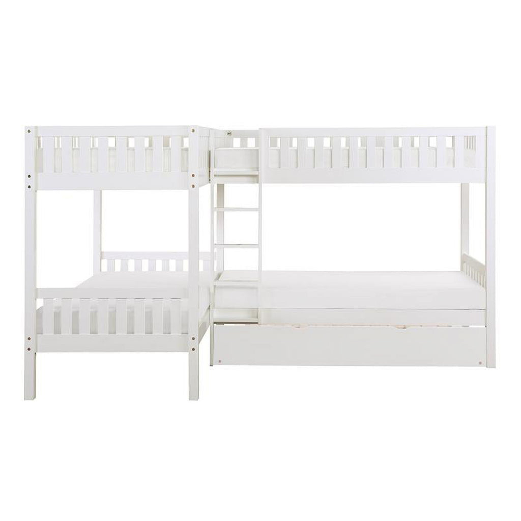 Wood Corner Bunk Bed with Twin Trundle White k7