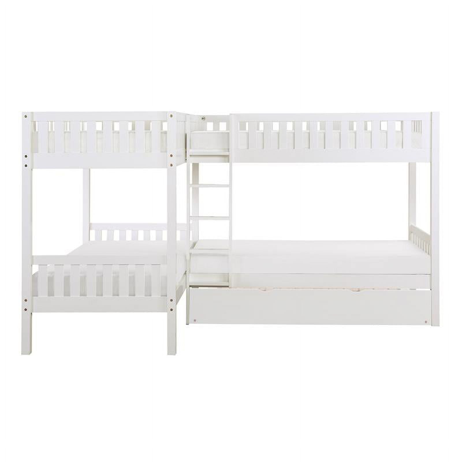 Wood Corner Bunk Bed with Twin Trundle White k7