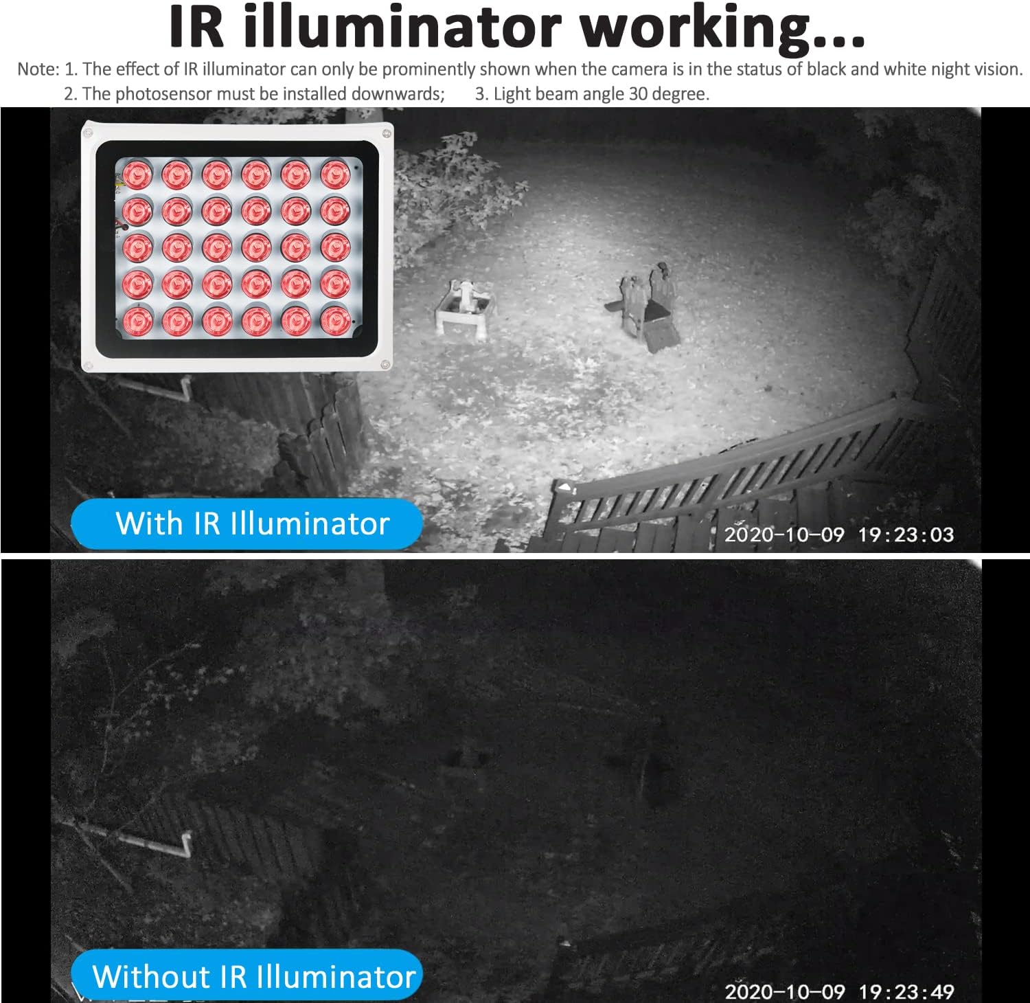IR Illuminator 330ft 30-LED 850nm Waterproof Metal Housing A7k