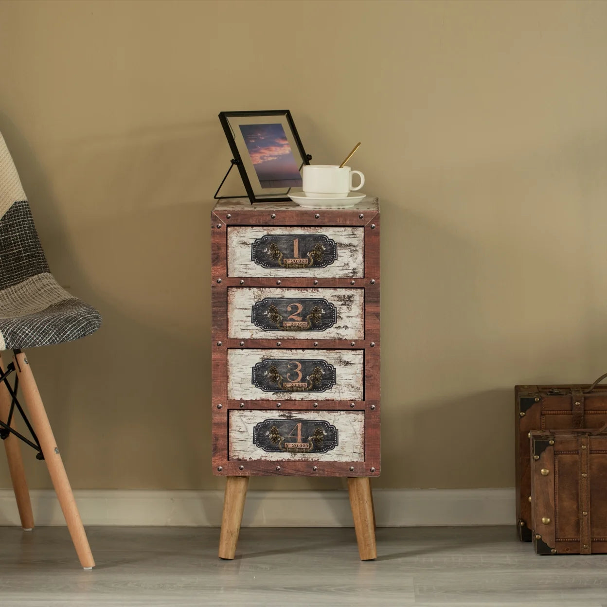 Antique Rustic Wood Tallboy Chest 4 Drawers a7