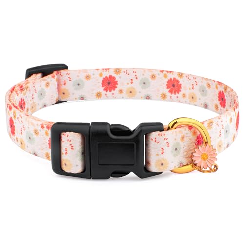 Handmade Dog Collar for Small Medium Large Dogs,White Peach with Pendant Fall and Winter Fashions Dog Collar,Ideal for Girl Dogs Boy Dogs (Small)