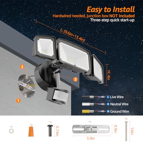 2pack LED Motion Sensor Outdoor Lights 38W 4200LM IP65 Black k7