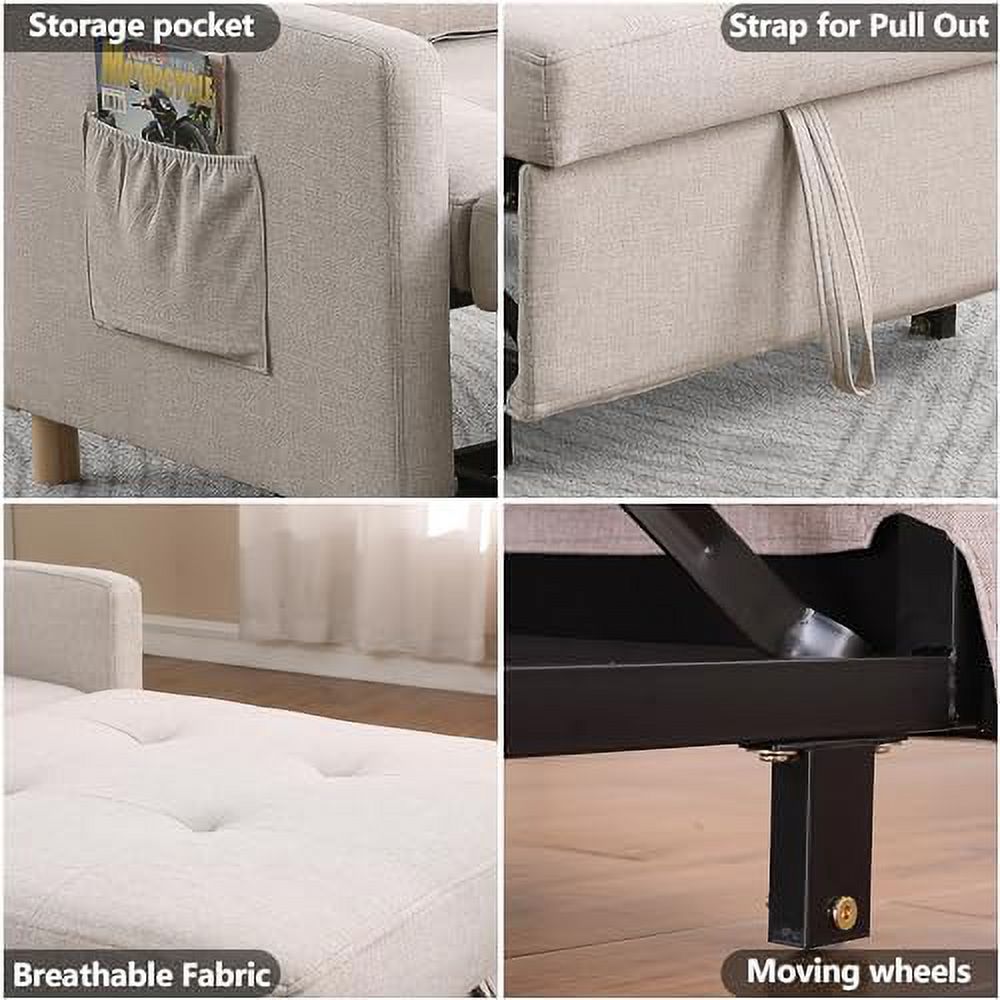 Sleeper Sofa Chair Bed 3-in-1 Convertible Single with Soft Fabric Grey k7