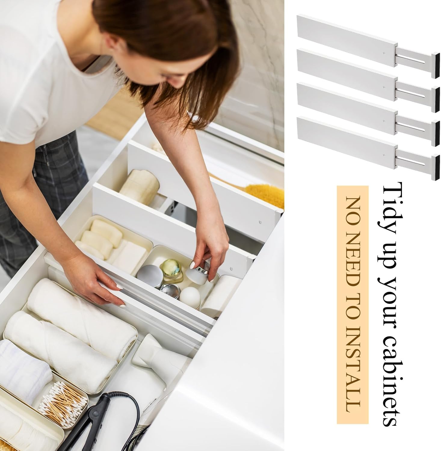 Bamboo Drawer Dividers Organizer White Expandable Adjustable 7k