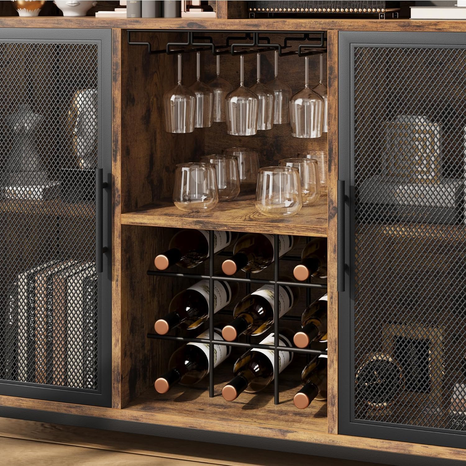 Coffee Bar Cabinet with Mesh Doors and Adjustable Shelves A7k