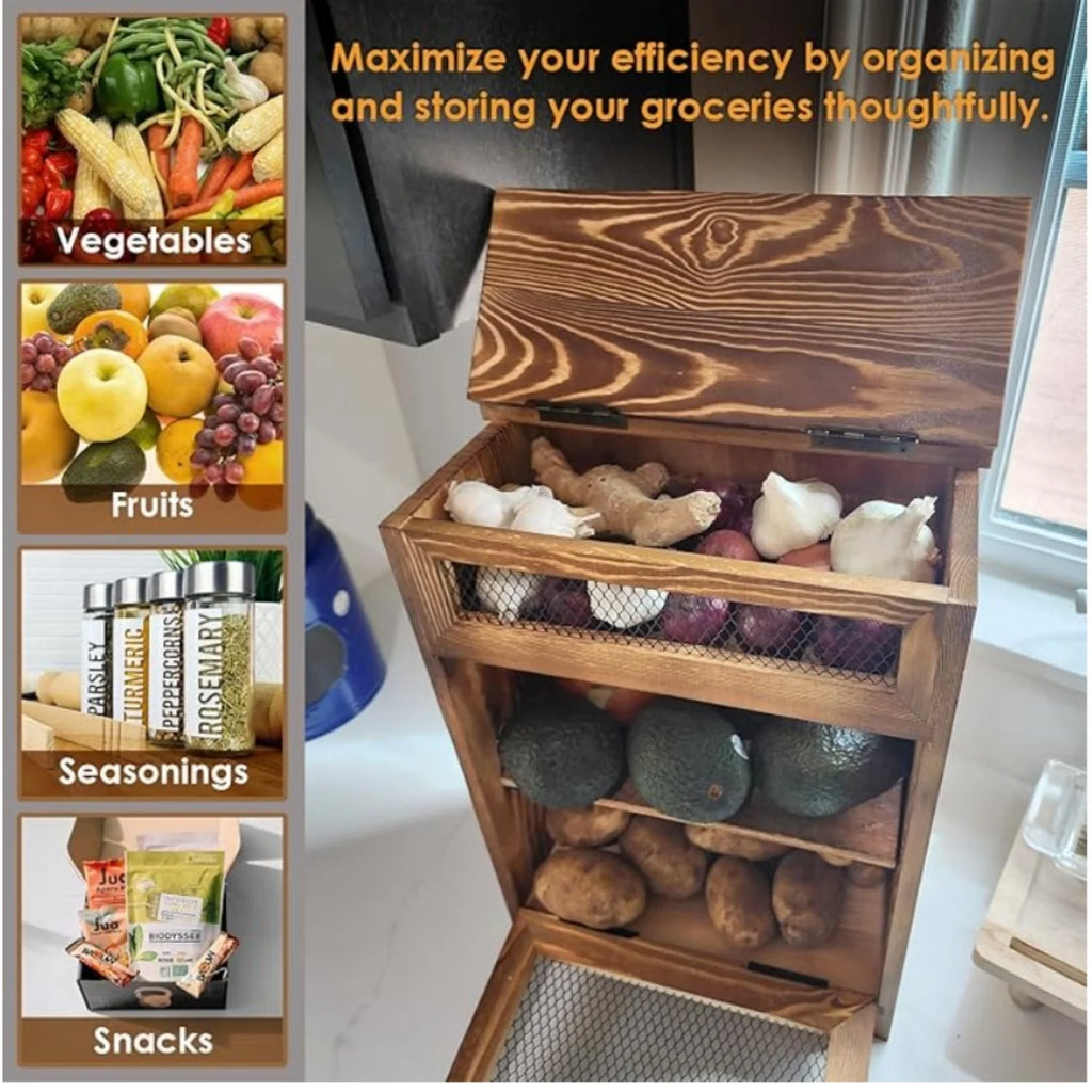 Wooden Countertop Storage Bin for Potato Onion Bread 11.8x6.8x16in R7k