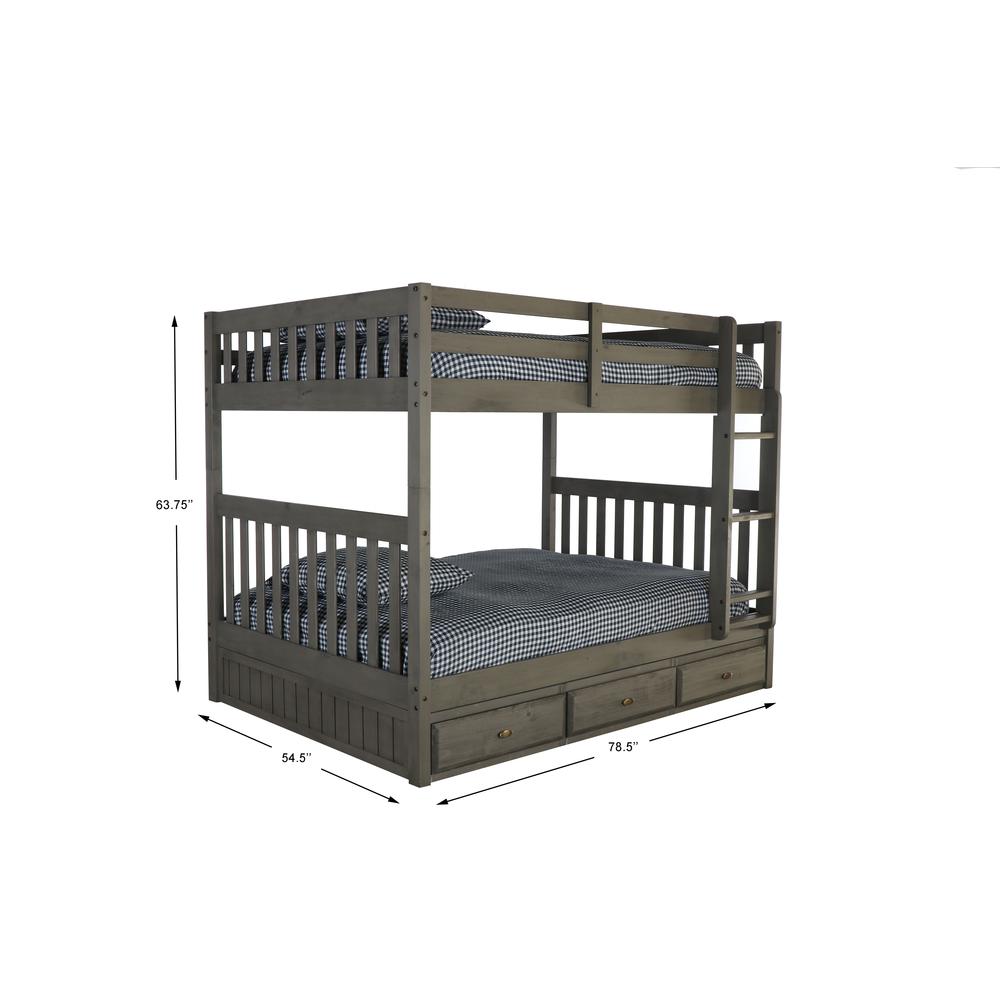 Wood Full over Full Bunk Bed with 3 Drawers Charcoal k7