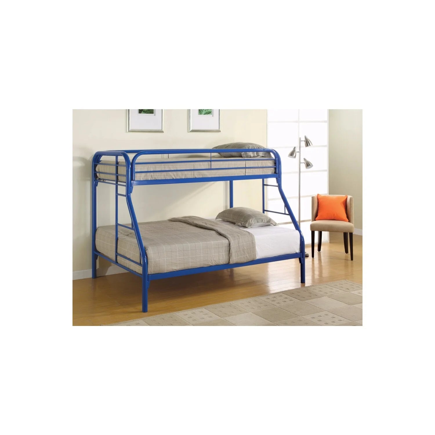 Twin Over Full Bunk Bed with Side Ladders, Blue k7