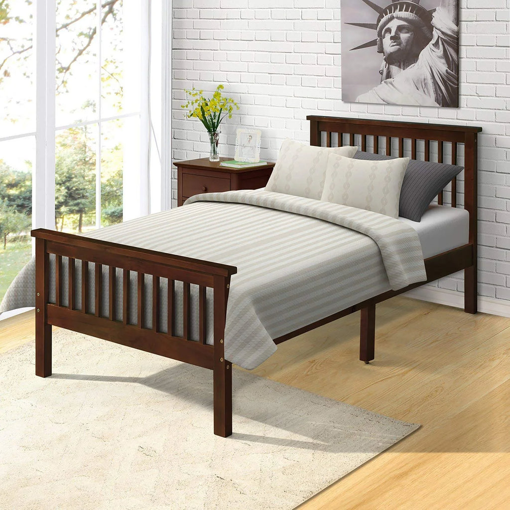 Twin Bed Frame with Headboard and Slat Support a7