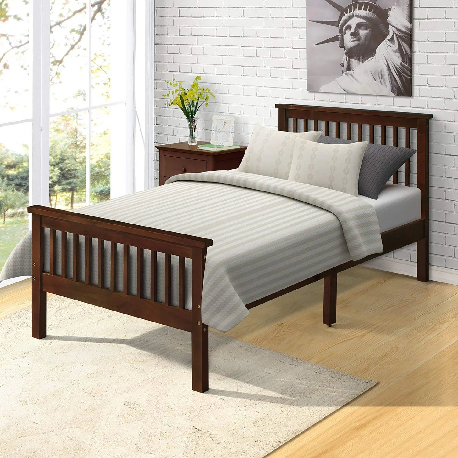 Twin Bed Frame with Headboard and Slat Support a7