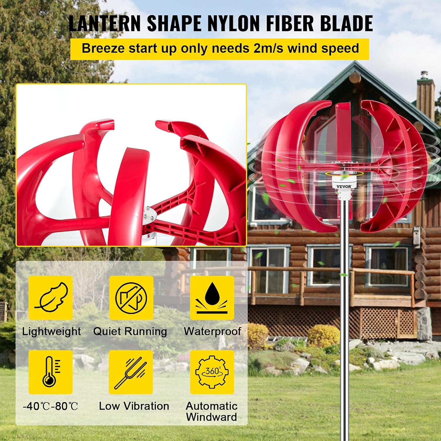 Vertical Wind Turbine Generator 12V 100W A7