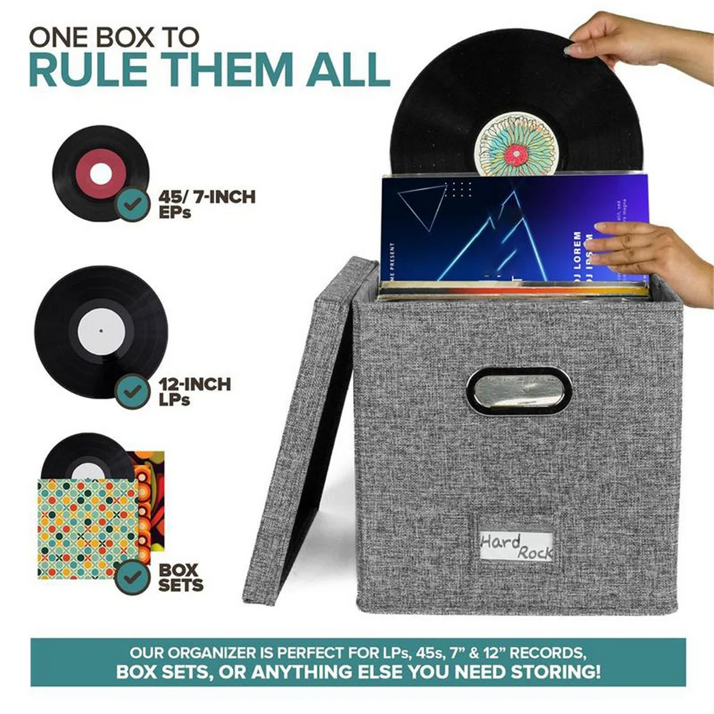 Vinyl Record Storage Box with Lid and Handles 7k