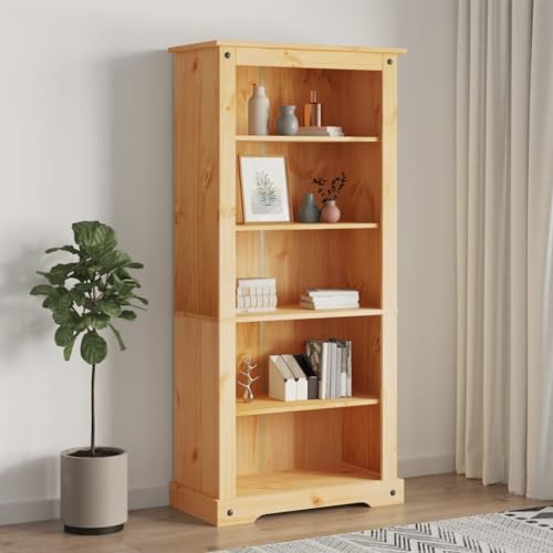 5-Tier Bookcase Mexican Pine Corona Range 31.9"x15.7"x66.9",Rustic Mexican Pinewood Bookcase with 5 Shelves for Ample Storage Bookcases & Standing Shelves