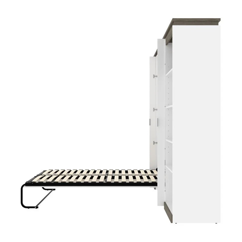 Modern Wood Full Murphy Bed with 2 Bookcases White k7