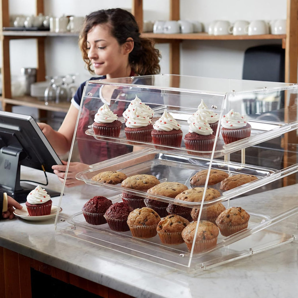 Acrylic Pastry Display Case, 3 Tray Countertop, Rear Door Access 7k