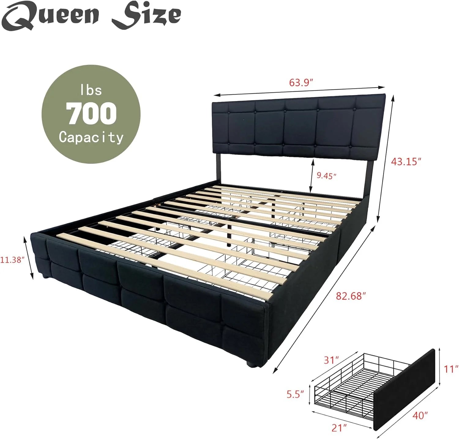 Linen Upholstered Queen Platform Bed Frame with 4 Drawers K7