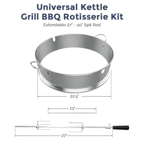 BBQ Rotisserie Ring Kit 22.5-Inch Stainless Steel for Charcoal Grills with Motor A7
