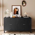 Sideboard Buffet Cabinet with Adjustable Shelves, 4 Shutter Doors, and Silver-Plated Handles, Classic Black Finish, Kitchen Storage Cabinet for Dining Room, Living Room