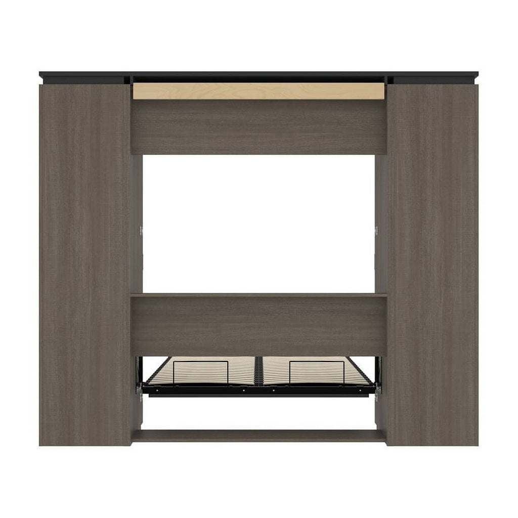 Full Murphy Bed with 2 Bookcases and Drawers, Bark Gray k7