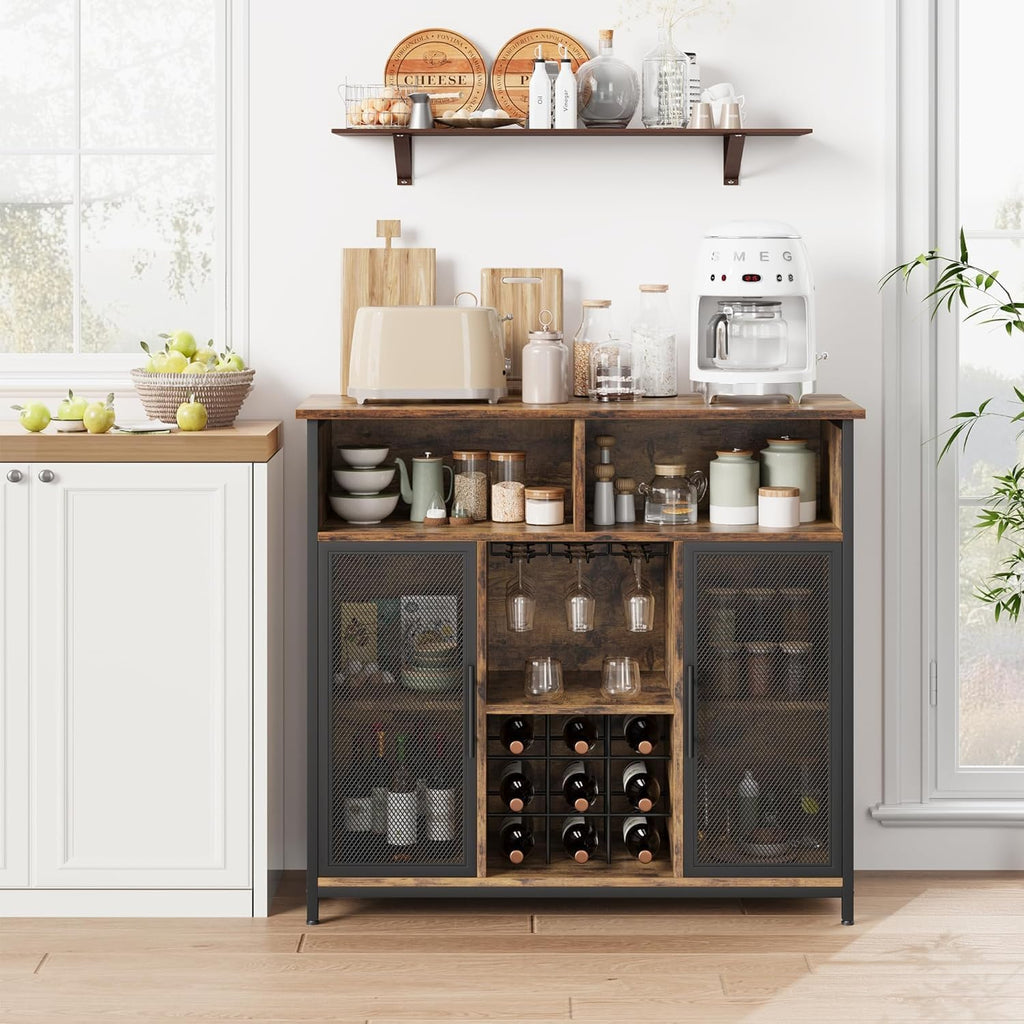 Coffee Bar Cabinet with Mesh Doors and Adjustable Shelves A7k