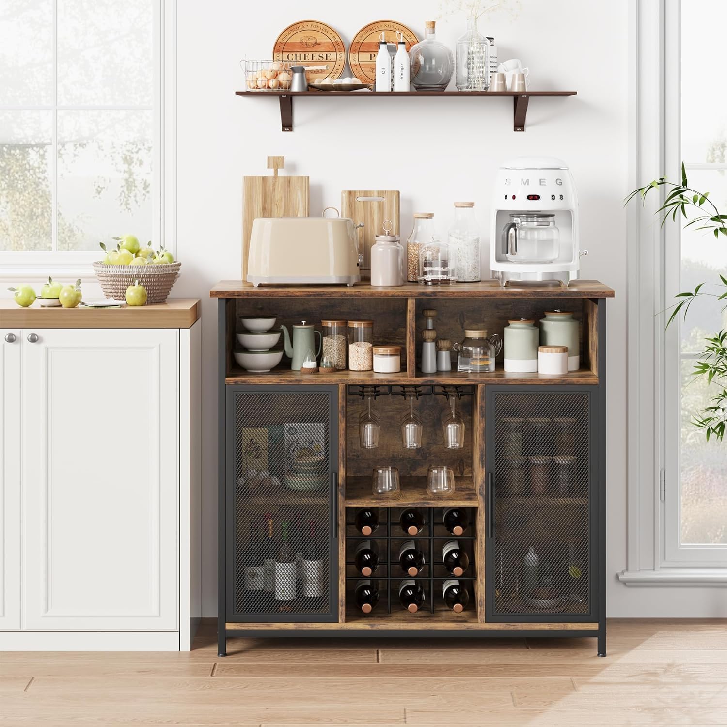 Coffee Bar Cabinet with Mesh Doors and Adjustable Shelves A7k