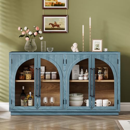 Black Sideboard Cabinet with 4 Glass Doors A7k