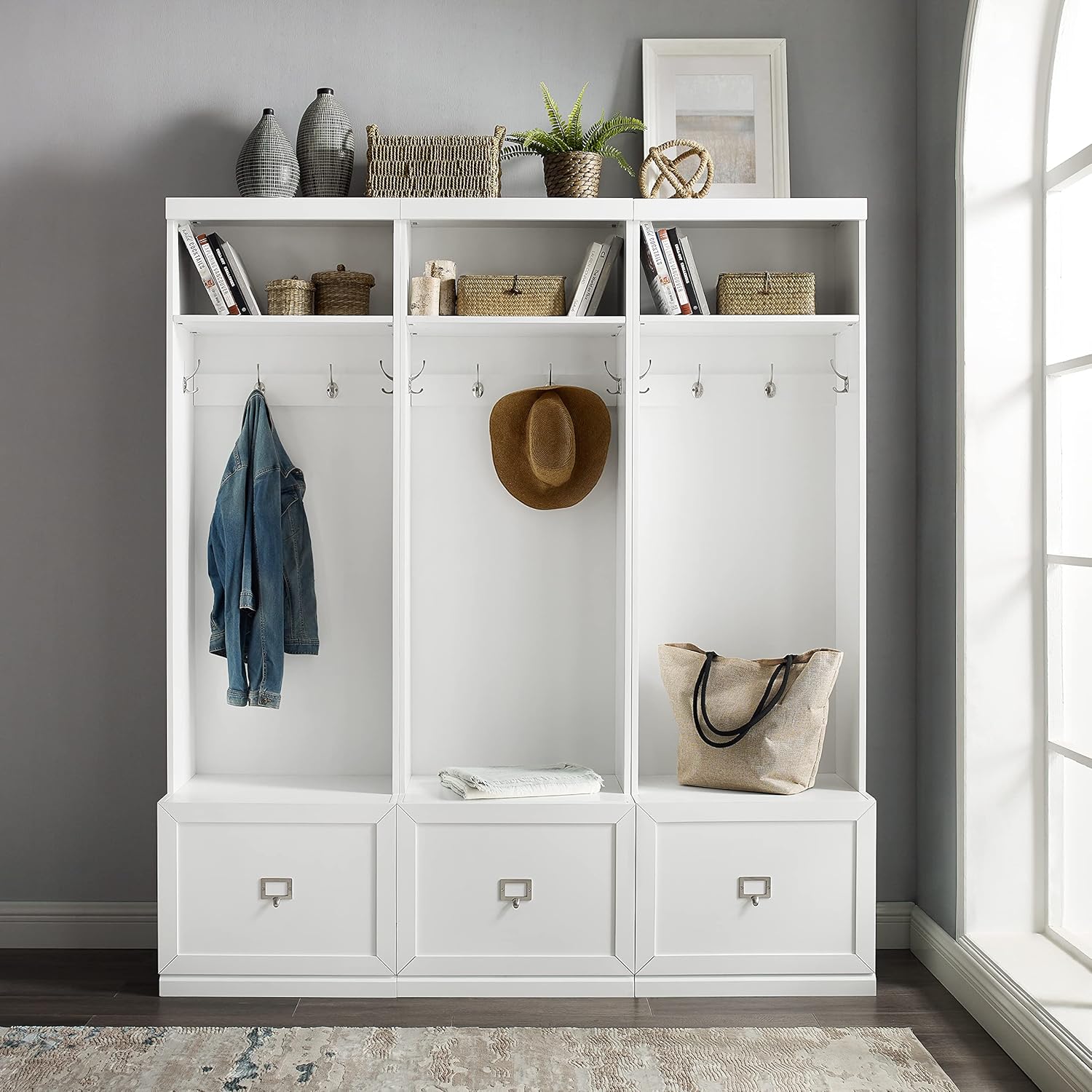 Entryway Set with 3 Hall Trees, White k7