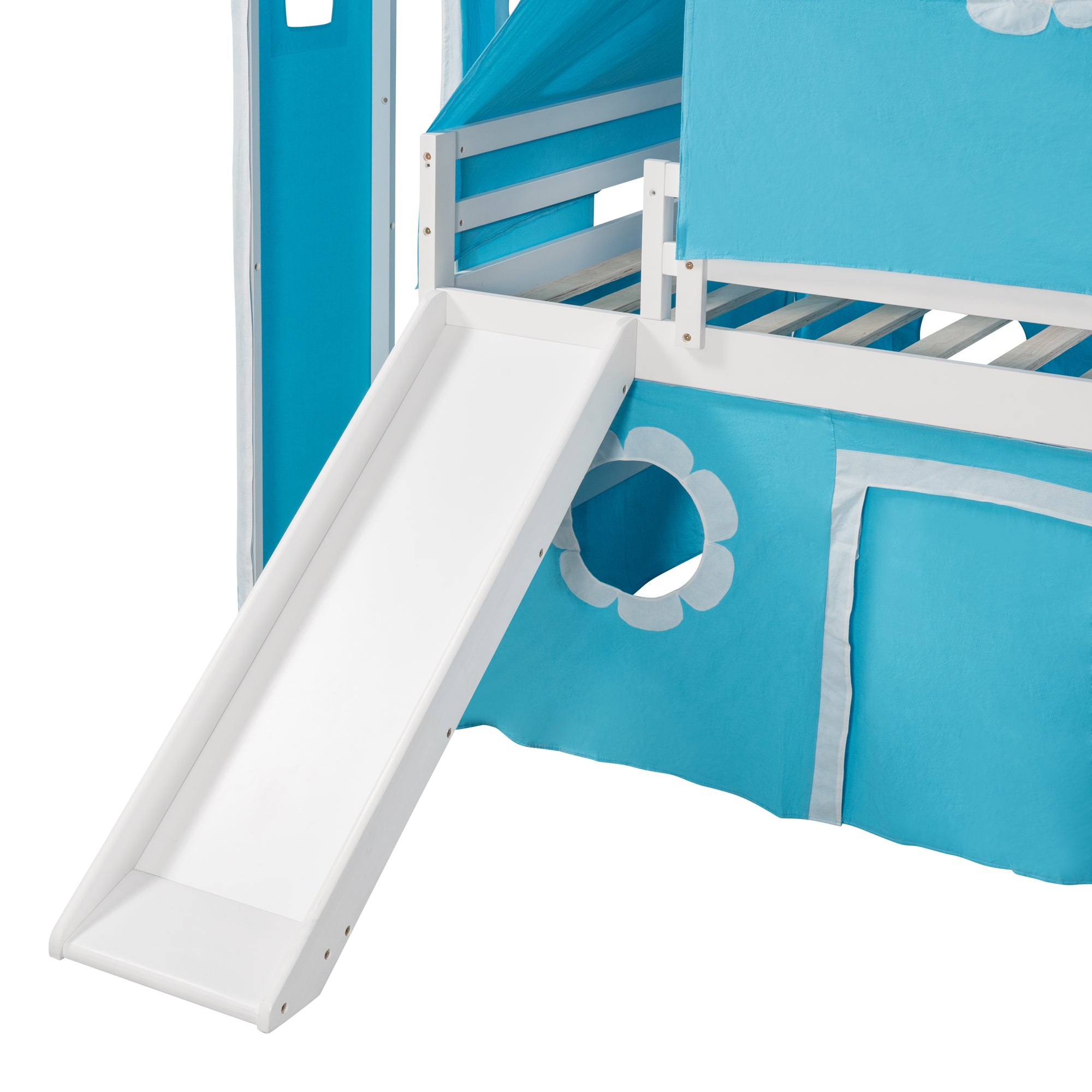 Wood Bunk Bed with Ladder & Safety Guardrail Blue Full k7
